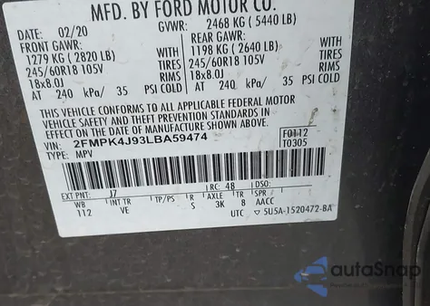 2020 Ford Edge Sel z USA, uszkodzony, nr VIN 2FMPK4J93LBA59474